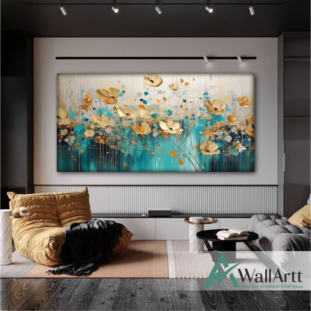 Gold Flower Field 3D Heavy Textured Partial oil Painting